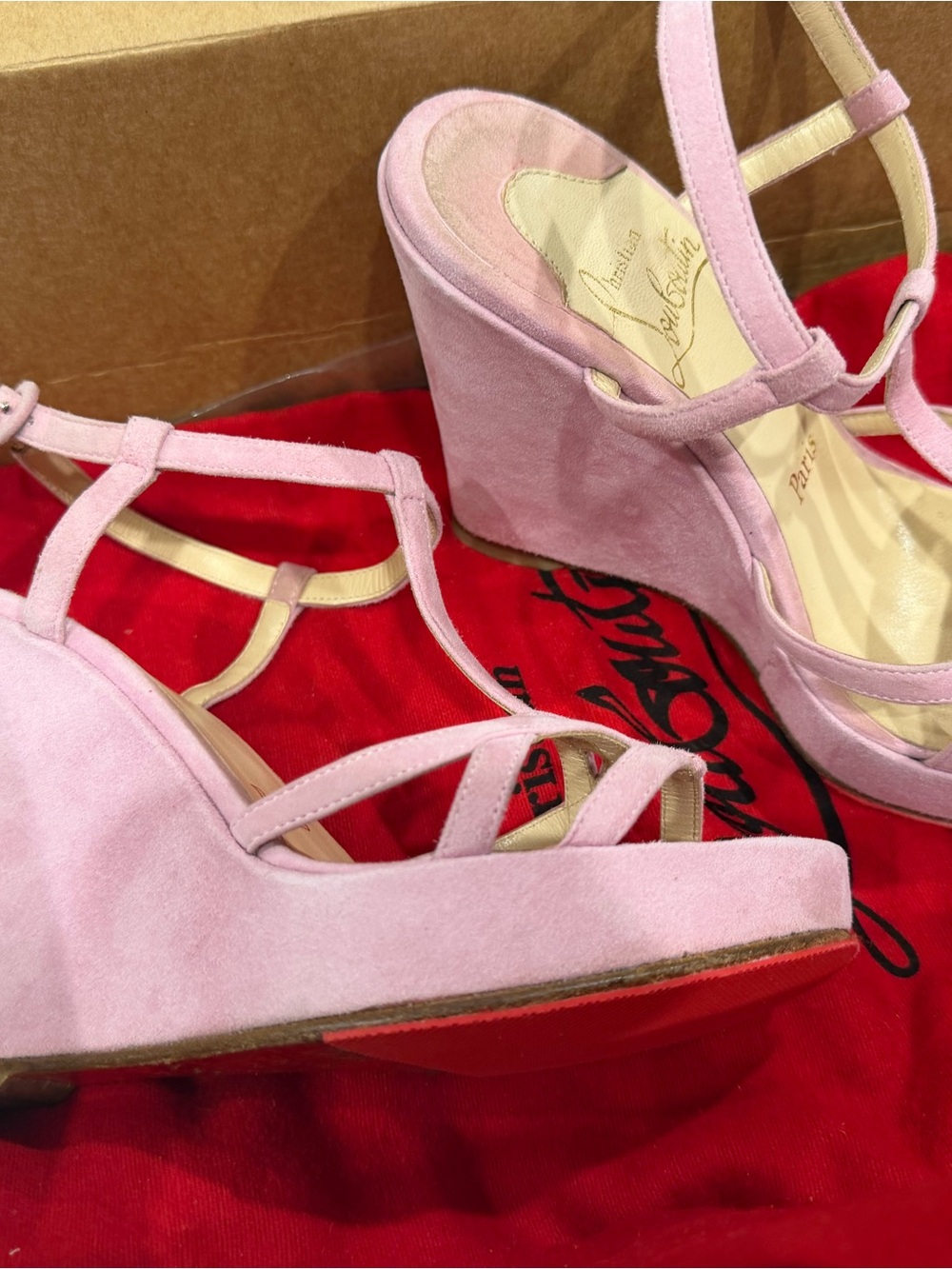 Christian Louboutin Light Pink Suede Wedge Sandals sz35.5